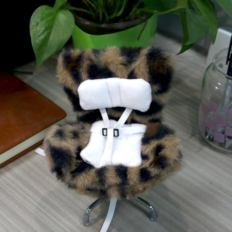 Walant Doll Car Seat Compatible with Labubu, Chair for 10-17cm Dolls - Adjustable Safety Strap, Air Vent Clip & Desktop Stand, Soft Cushion, Cute Car Ornament Gift for Collectors & Fans (Brown Leopard Print) - Image 2